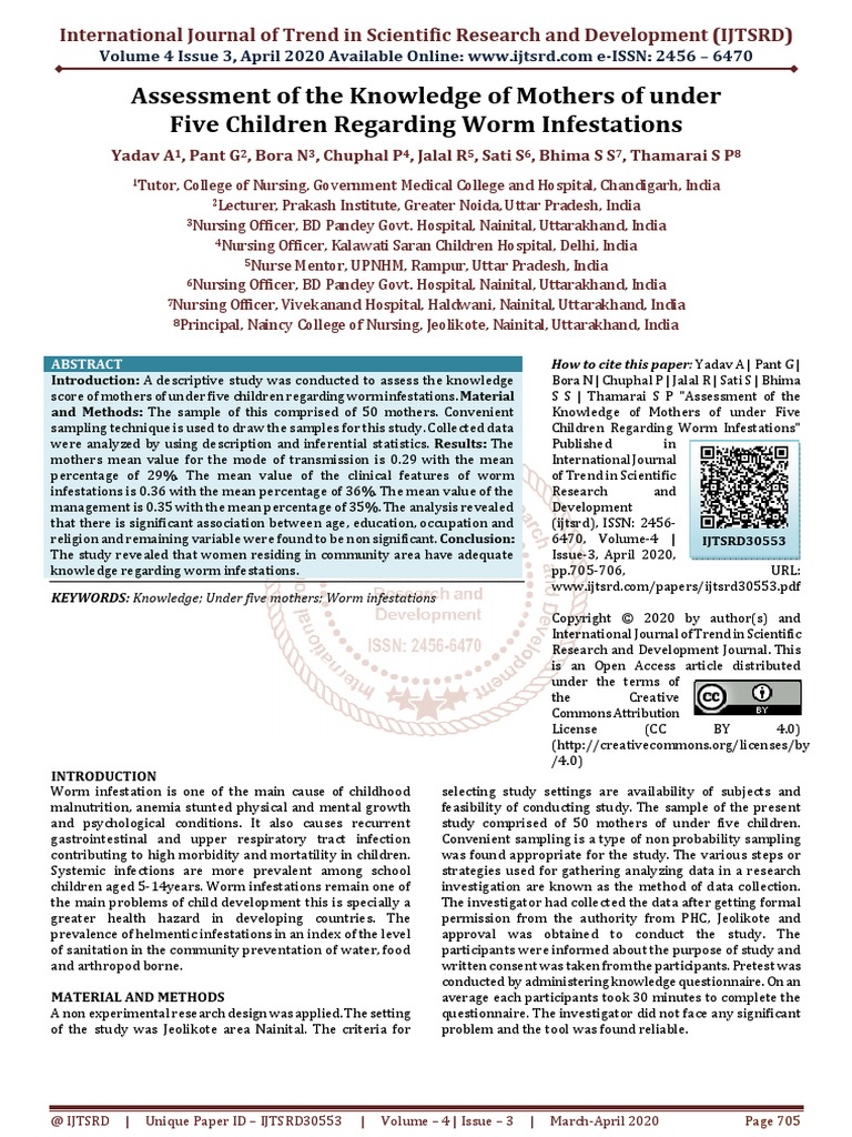Assessment of The Knowledge of Mothers of Under Five Children Regarding ...