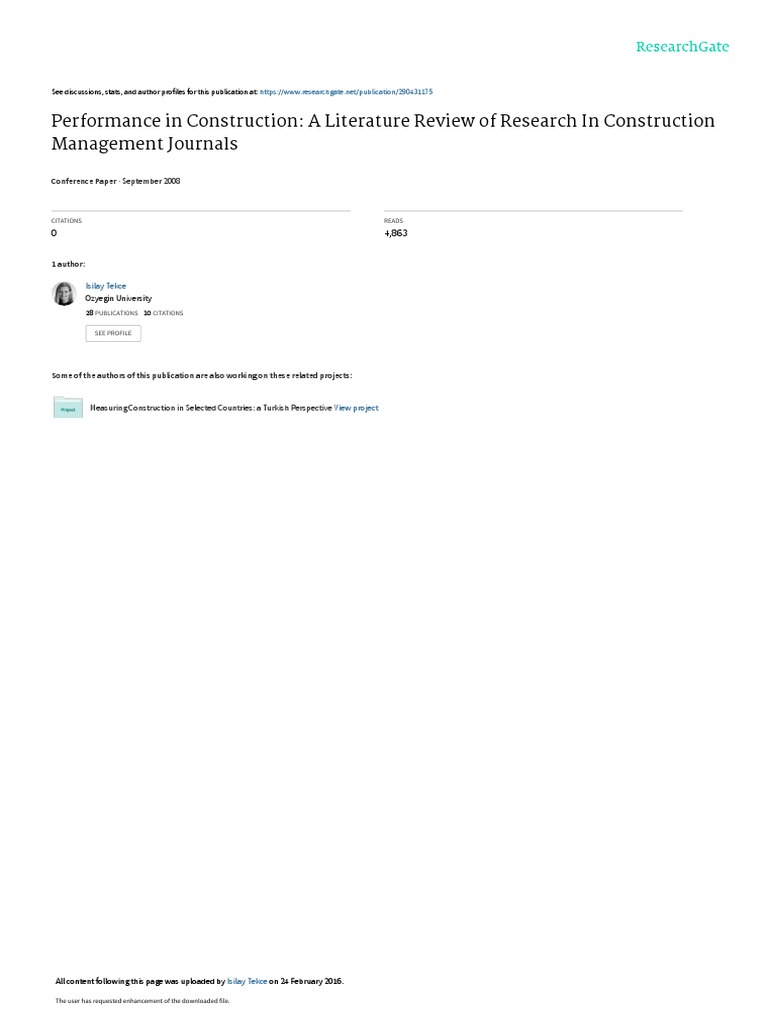 Performance In Construction A Literature Review Of Research In