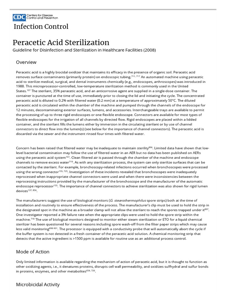 Peracetic Acid Sterilization Disinfection & Sterilization Guidelines