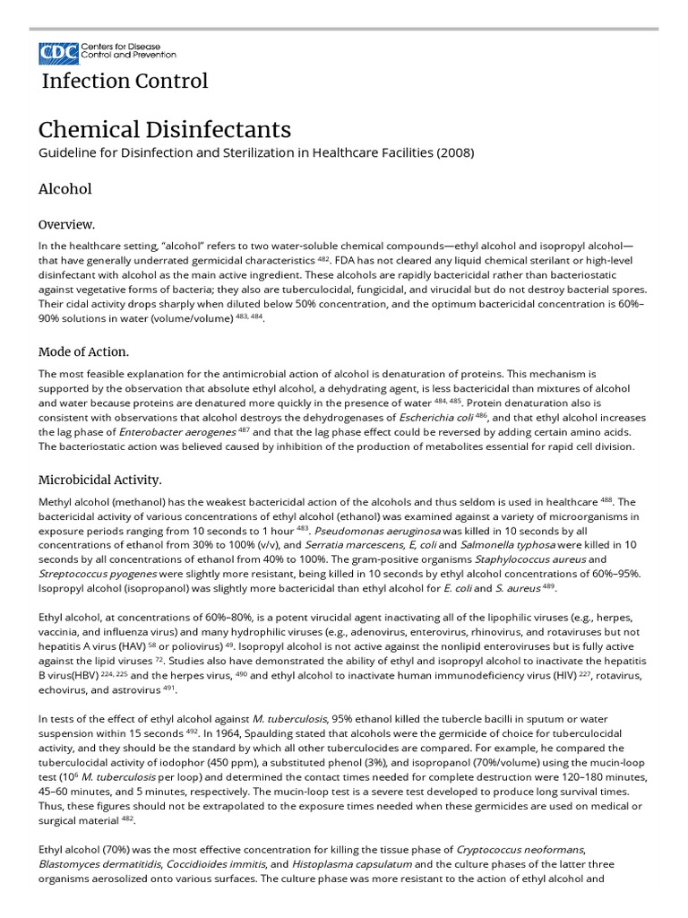 Chemical Disinfectants Disinfection & Sterilization Guidelines