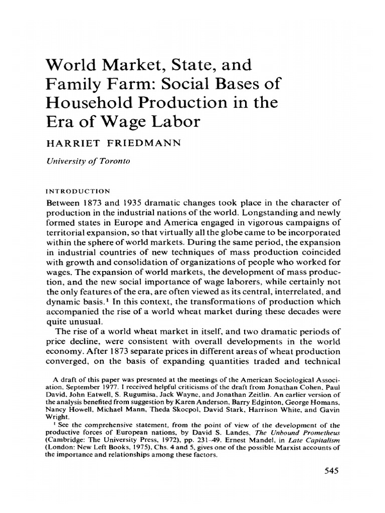 World Market, State, and Family Farm Social Bases of Household