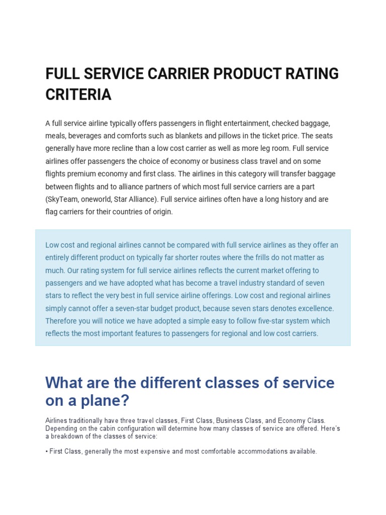 Full Service Carrier Product Rating Criteria What Are The Different