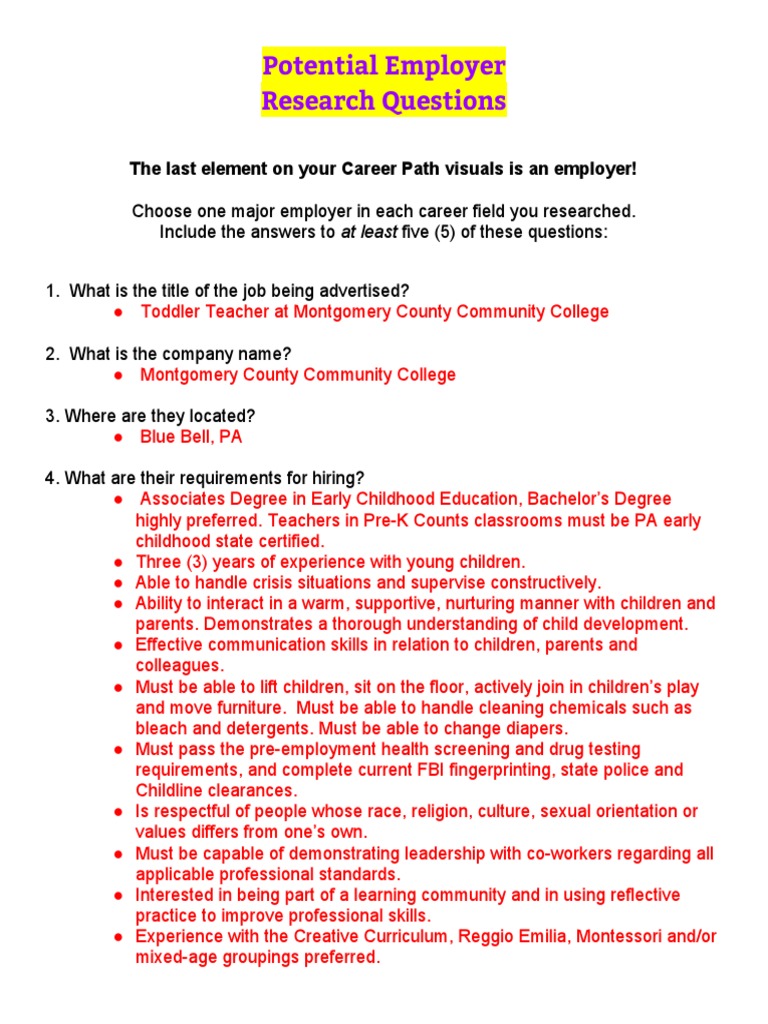Potential Employer Questions | PDF | Early Childhood Education | Psychology