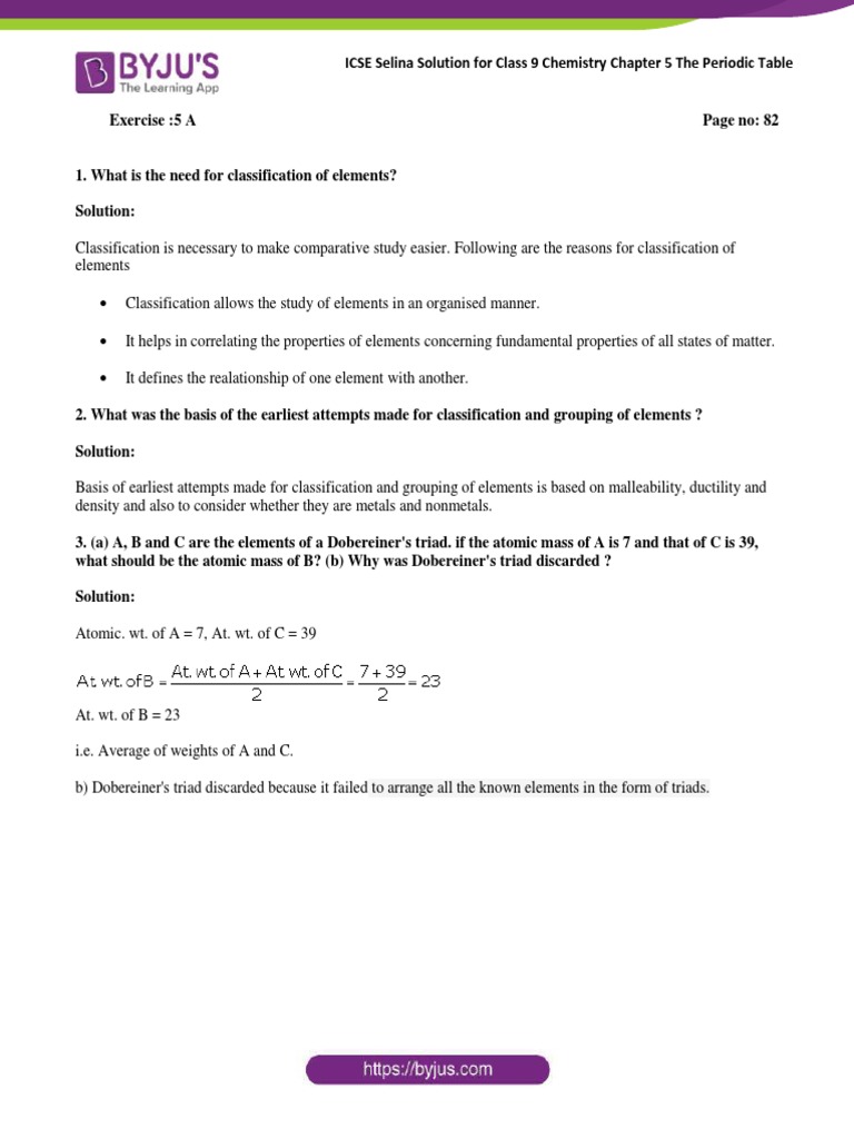 Icse Selina Solution For Class 9 Chemistry Chapter 5 Exercise Questions
