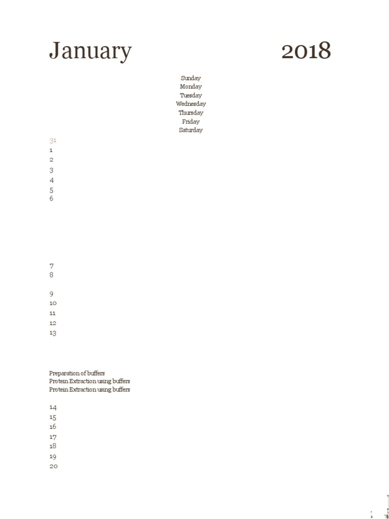 2018 Monthly Lab Schedule and Tasks | PDF | Biochemistry | Chemistry