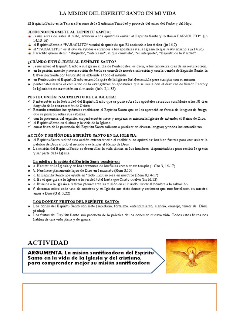 La Misión del Espíritu Santo en Mi Vida | PDF | Pentecostés | espíritu ...