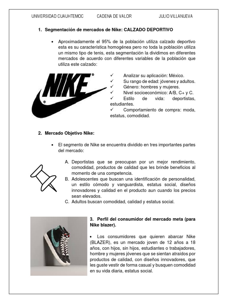Segmentacion de Mercado Tenis Nike | PDF | Nike | Estatus social