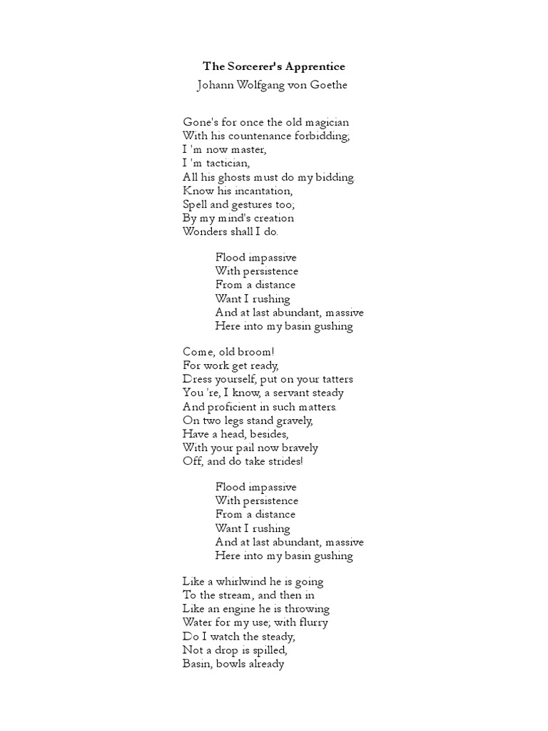 Sam b Rumor Sorcerer's Apprentice Poem Goethe English