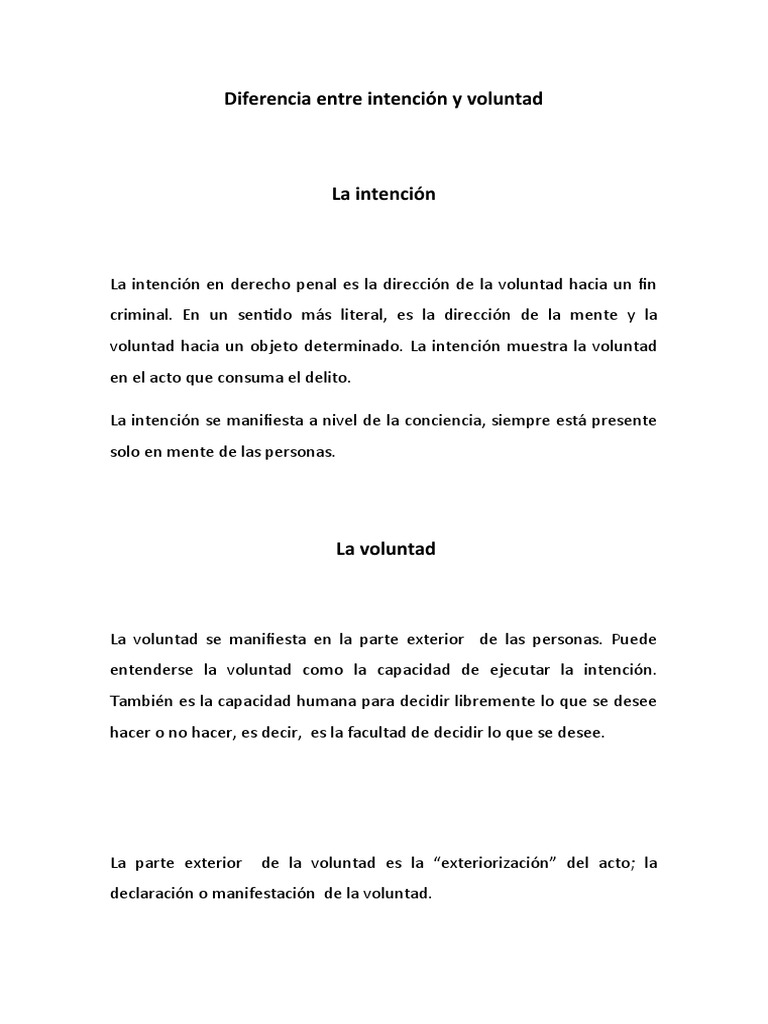 Diferencia entre intención y voluntad | PDF