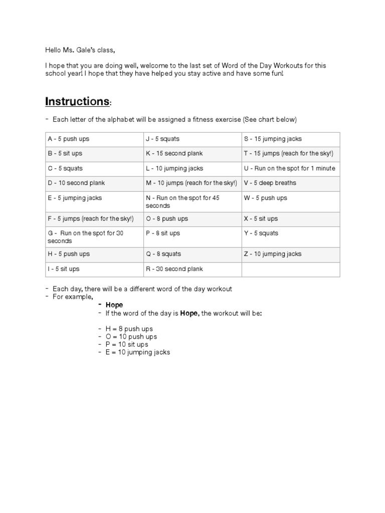 Word of the Day Fitness Workouts | PDF