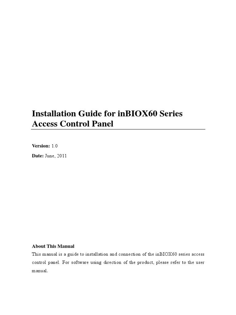 Installation Guide For inBIOX60 Series Access Control Panel V1.0 PDF