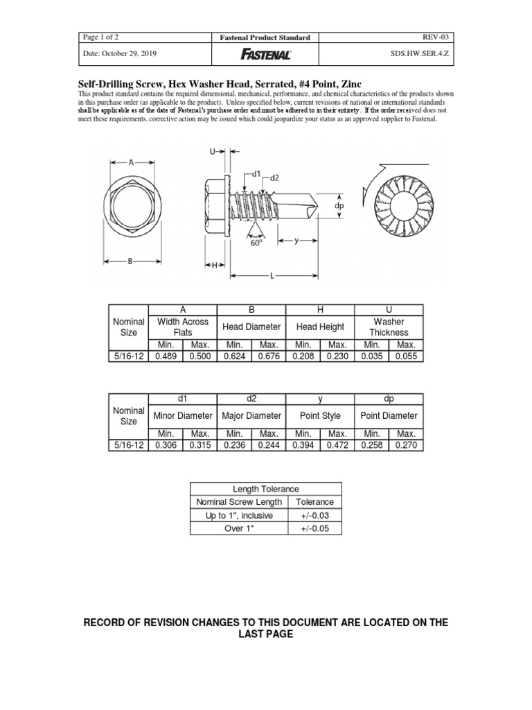 Fastenal Product Standard PDF Washer (Hardware) Screw
