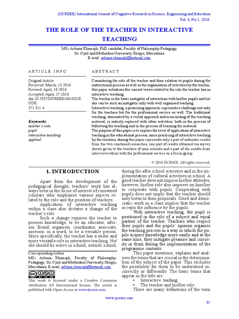 The Role of The Teacher in Interactive Teaching PDF | PDF | Teachers ...