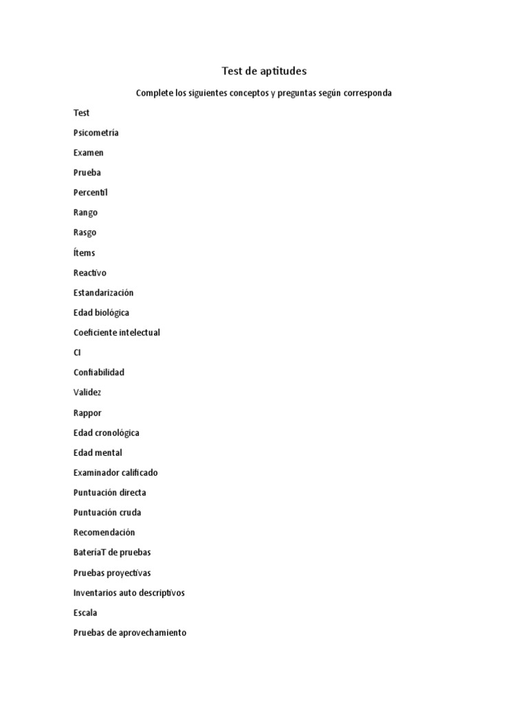 Test de Aptitudes Tareas | PDF