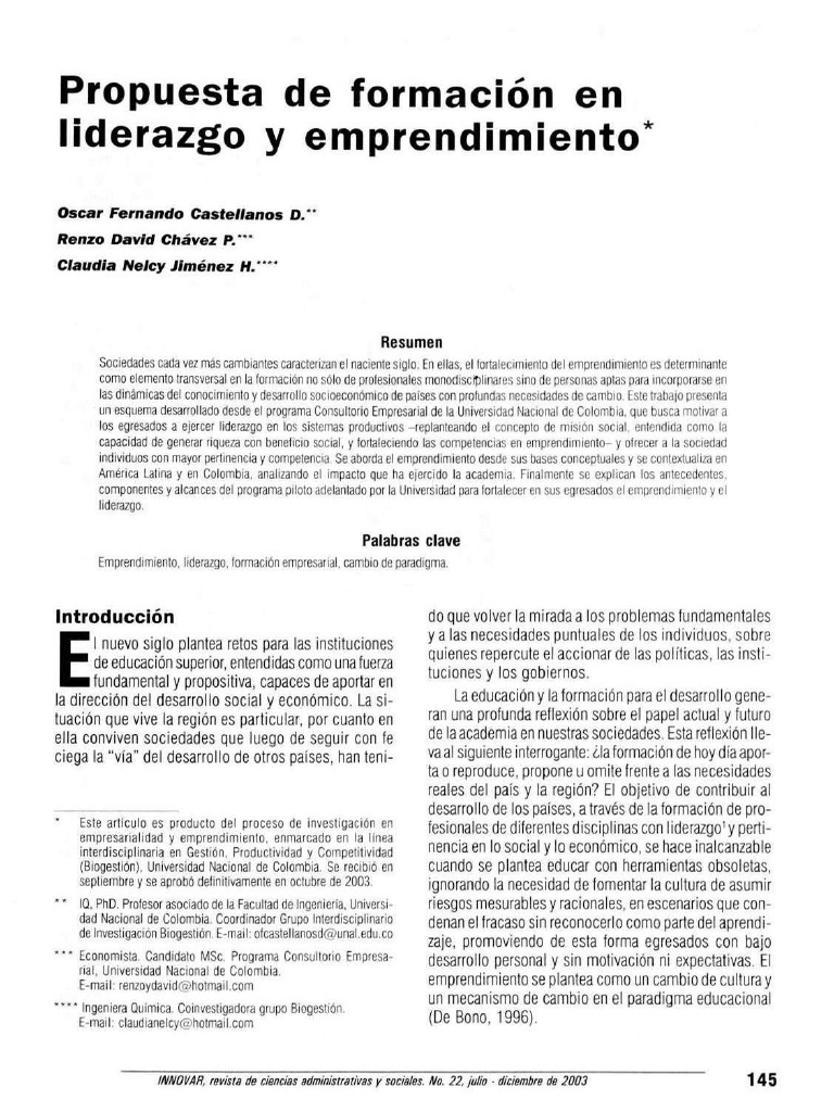 Liderazgo y Emprendimiento | PDF | Iniciativa empresarial | Liderazgo