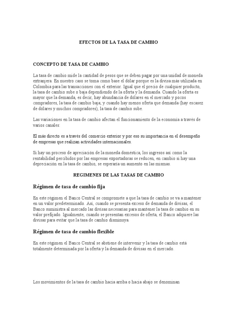 Efectos de La Tasa de Cambio | PDF | Tipo de cambio | Oferta (economía)