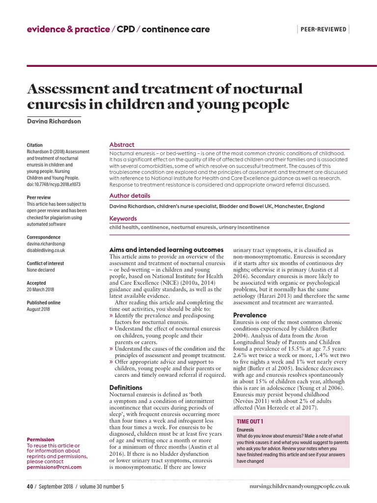 Assessment and Treatment of Nocturnal Enuresis in Children and Young ...