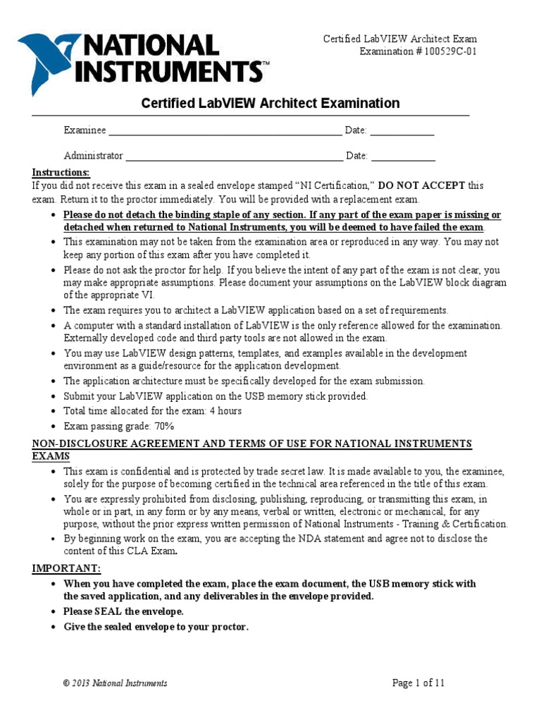 Certified Labview Architect Examination: © 2013 National Instruments ...