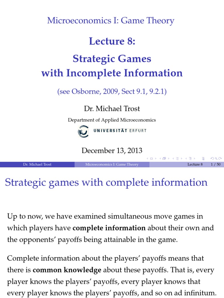 Incomplete Information in Game Theory | PDF | Game Theory | Bank Run