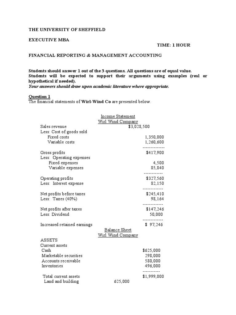 Executive MBA Financial Reporting Exam | PDF | Equity (Finance) | Expense
