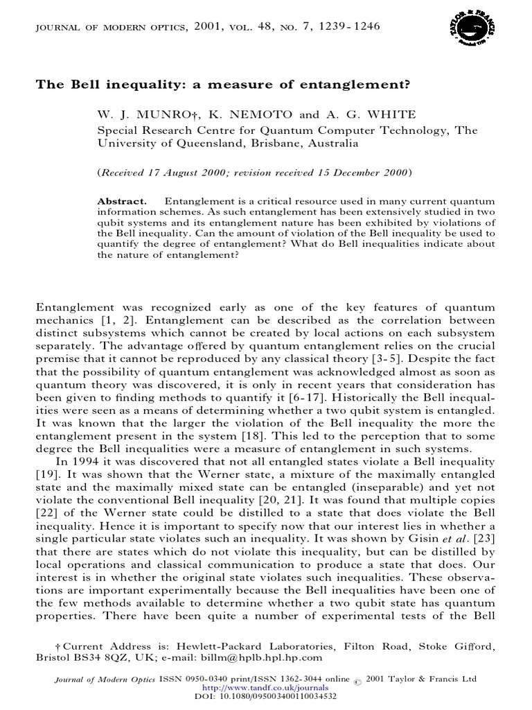 The Bell Inequality: A Measure of Entanglement?: Abstract | PDF ...