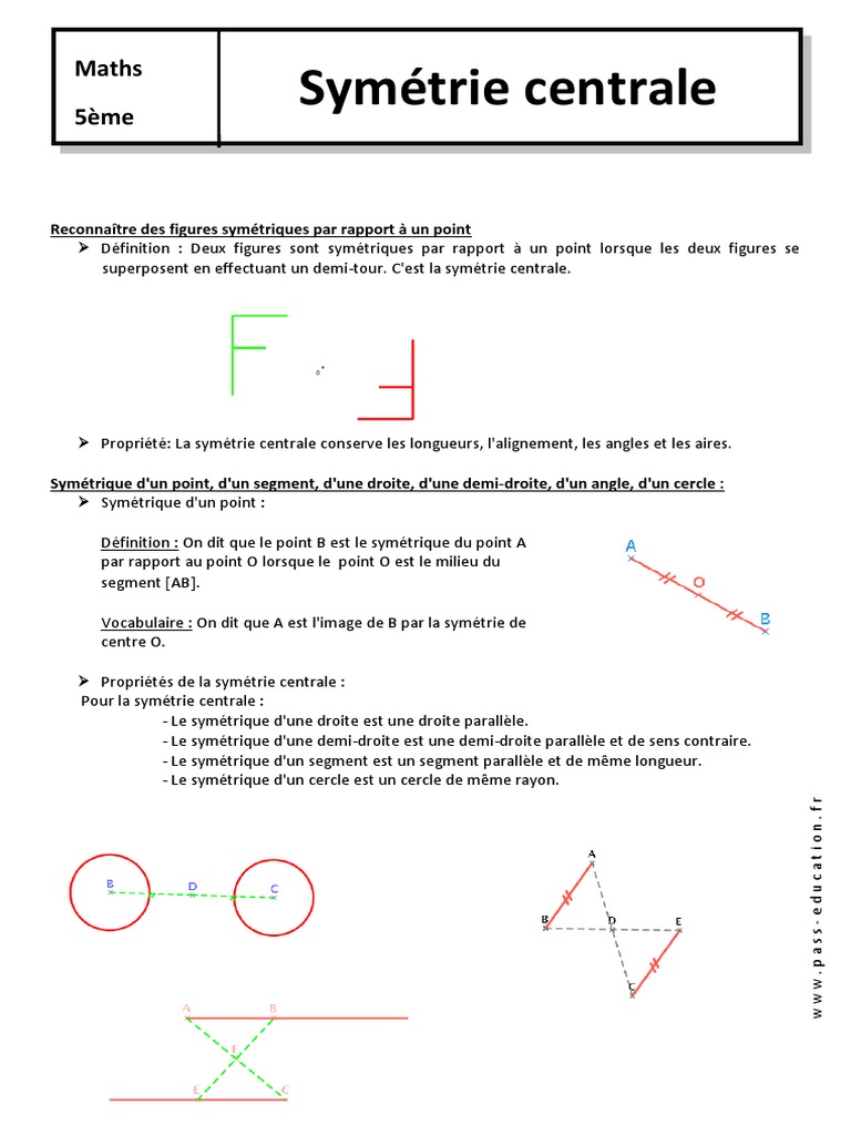 Symetrie Centrale 5eme Cours Geometrie Triangle Cercle