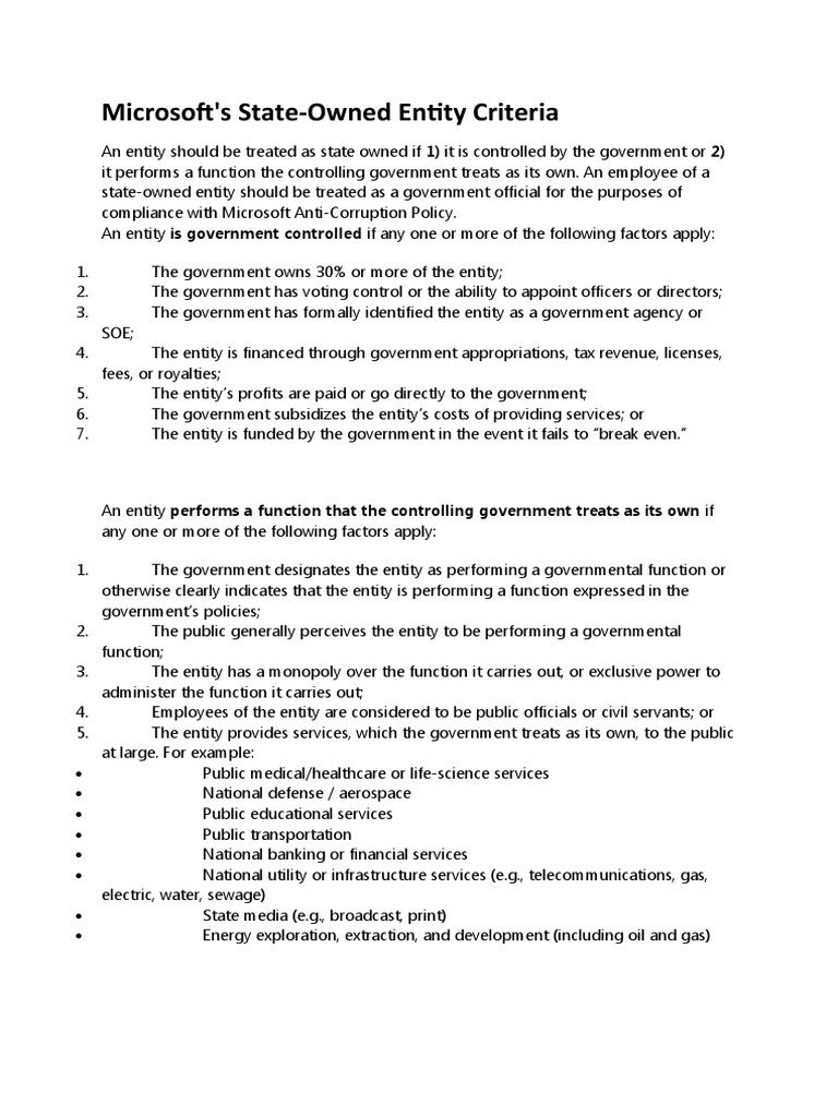 Microsoft's State-Owned Entity Criteria | PDF