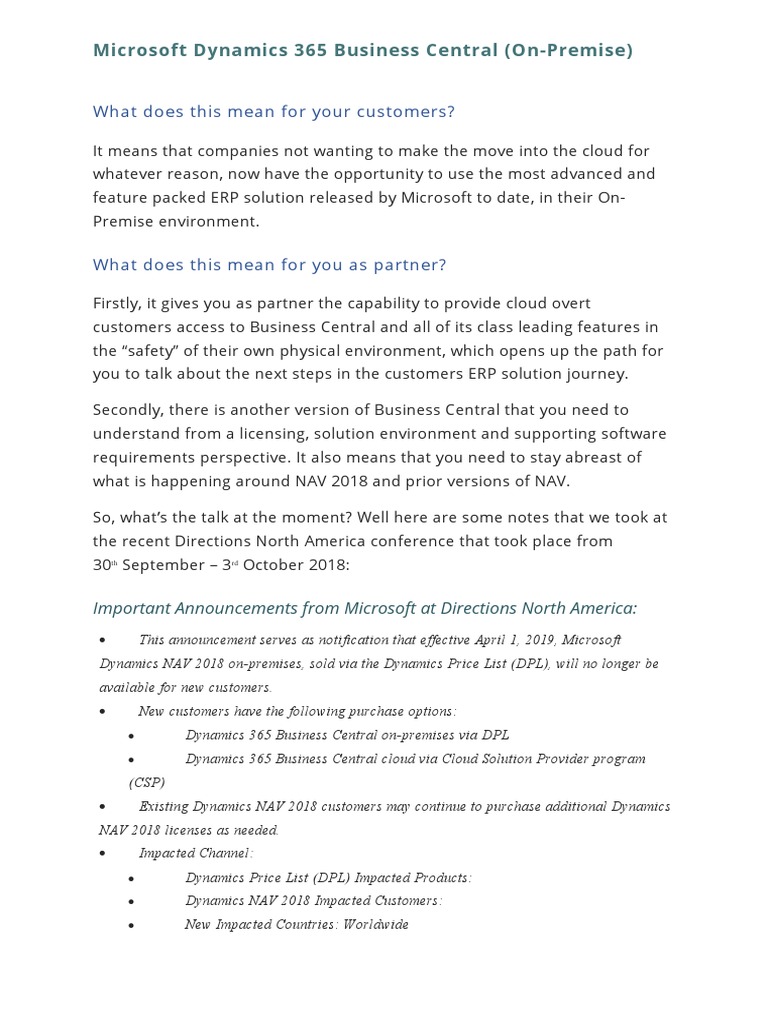 Dynamics 365 Business Central On-Premise Overview | PDF | Subscription ...