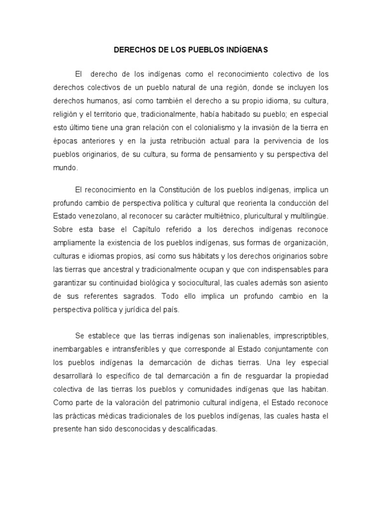 Derechos de los Pueblos Indígenas en Venezuela | PDF | Patrimonio ...