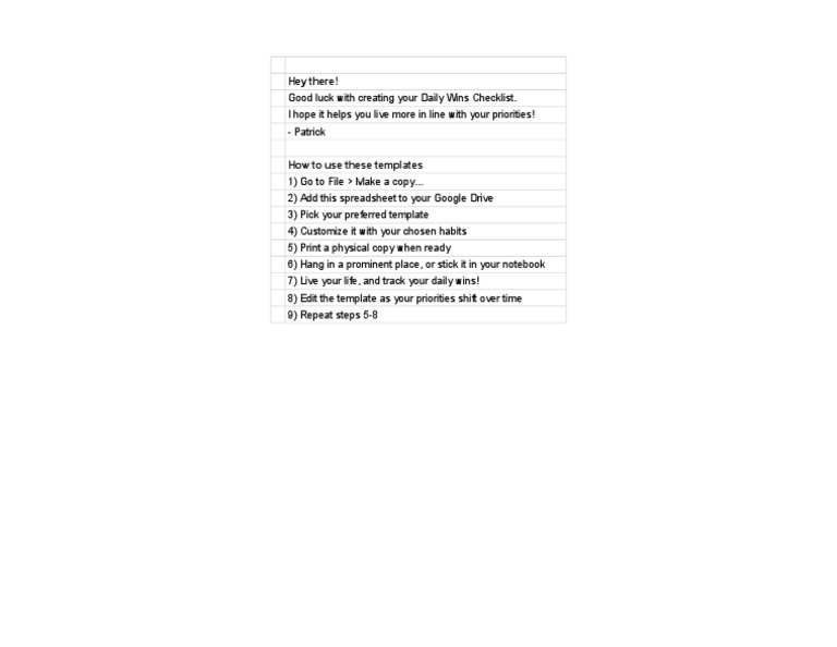 Daily Wins Checklist Template Guide | PDF