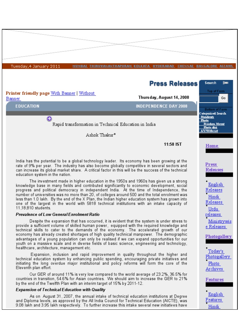 Growth of Technical Education in India | PDF