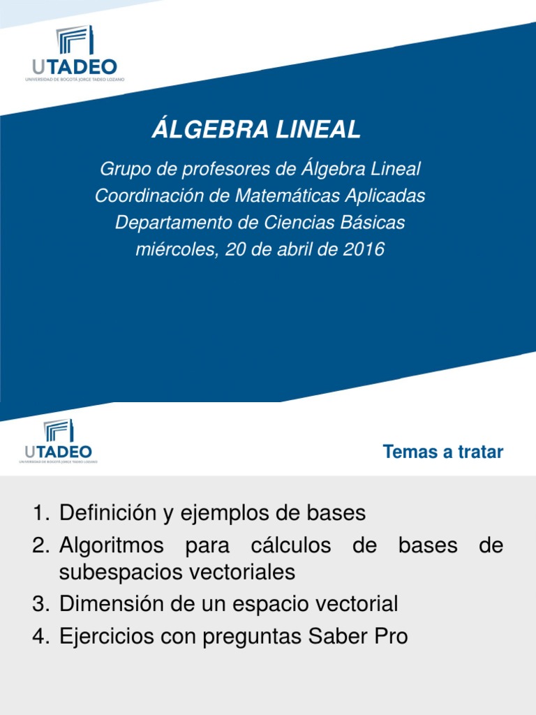 Magistral 12 Algebra Lineal PDF | PDF | Base (álgebra lineal) | Espacio ...