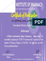 Certificate For Sachin Nagar For " "... "