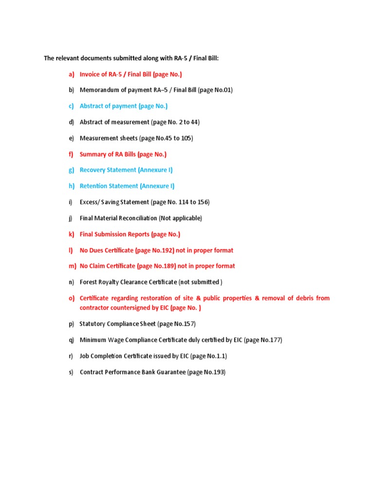 RA-5 Final Bill Document Requirements | PDF