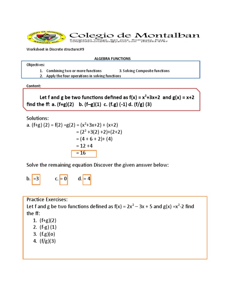 Worksheet In Discrete Structure 9 Function Mathematics Functions And Mappings