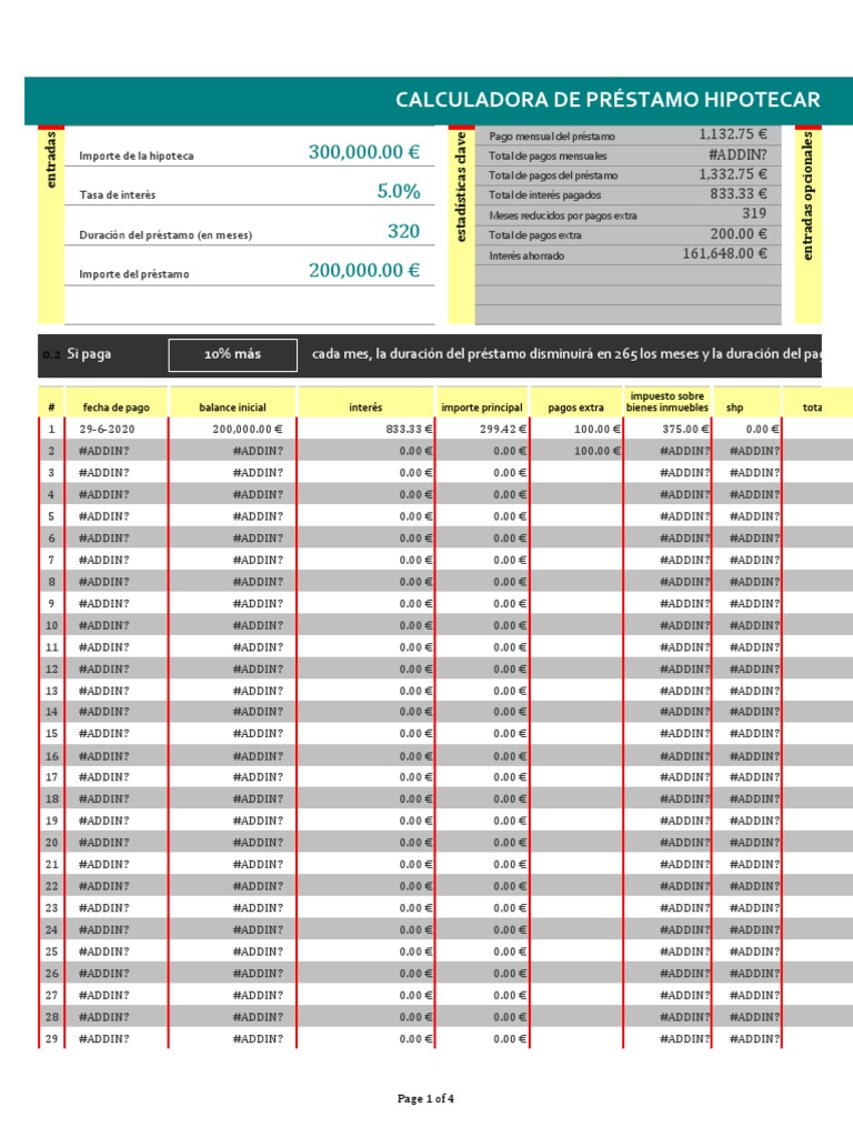Calculadora de Hipoteca en Excel | PDF | Hipoteca Comercial | Finanzas y administración del dinero