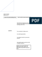 Subject: English Grade Level: 8: Week of The Quarter/Grading Period Most Essential Learning Competencies