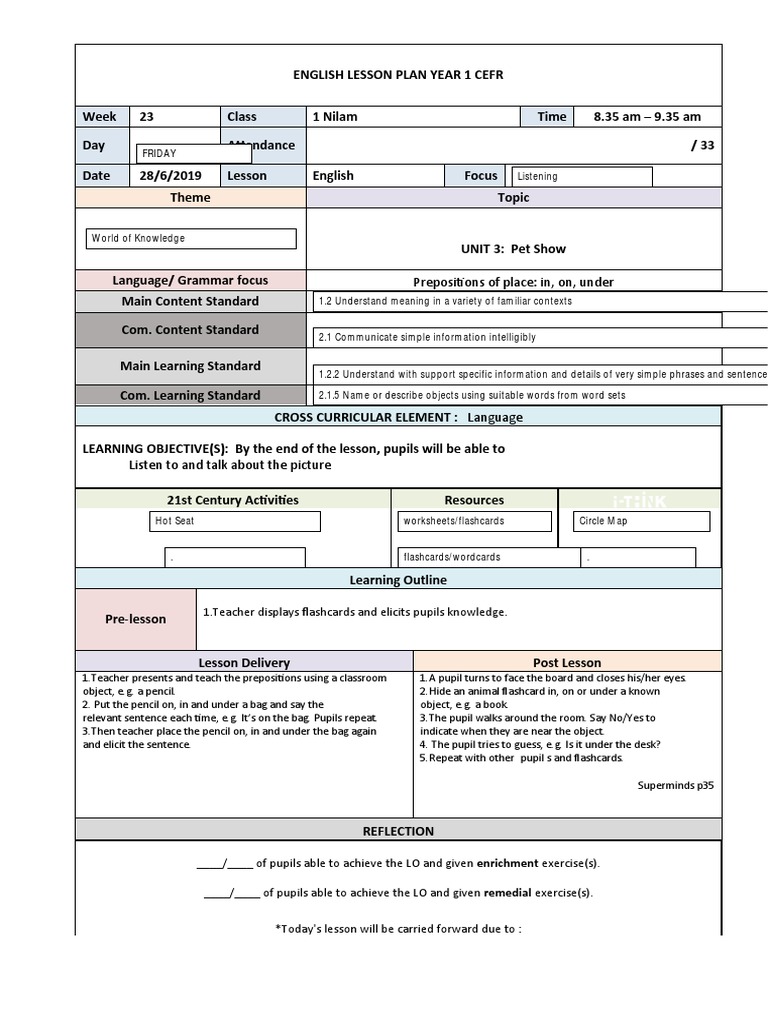 Year 1 English Lesson Plan: Pet Show | PDF | Lesson Plan | Object (Grammar)