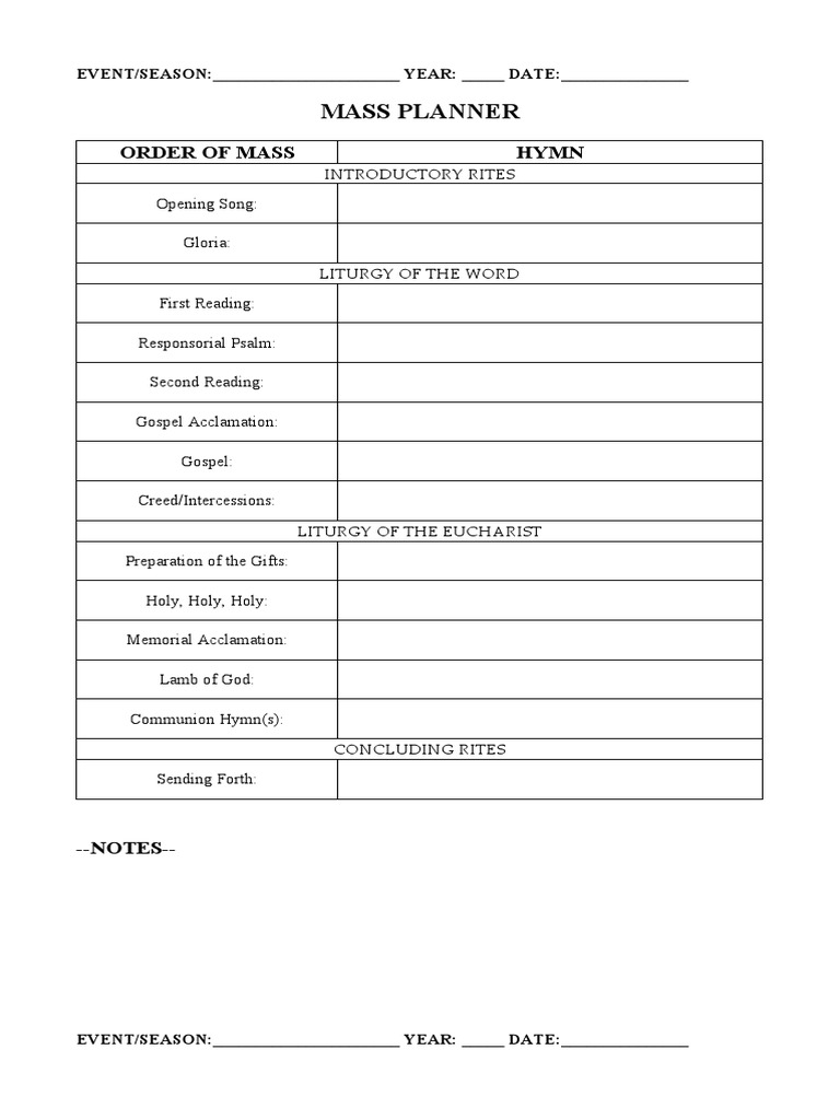 Mass planner order of mass hymn pdf mass liturgy christian