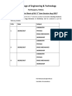 SSM College Practical Date Sheet B.E 1st Sem Aug 2017