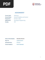 Assignment: ASC311A Aircraft Stability and Control B.Tech in ASE Aerospace Engineering FET