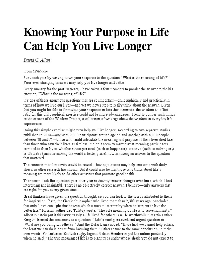 Knowing Your Purpose in Life PDF Meaning Of Life Question