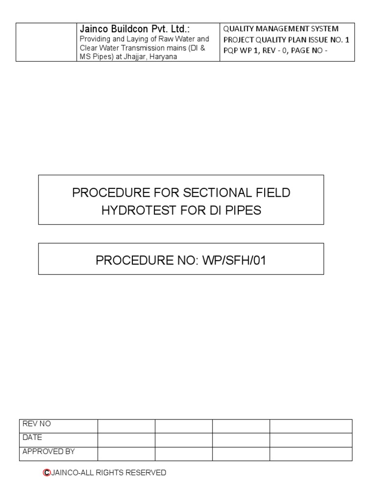 DI Pipeline Hydrotest Procedure | PDF | Pump | Pipe (Fluid Conveyance)