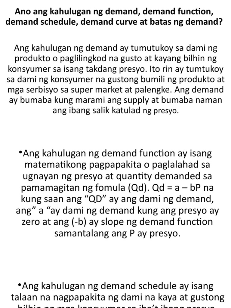 Ano Ang Kahulugan Ng Demand Demand Function Pdf