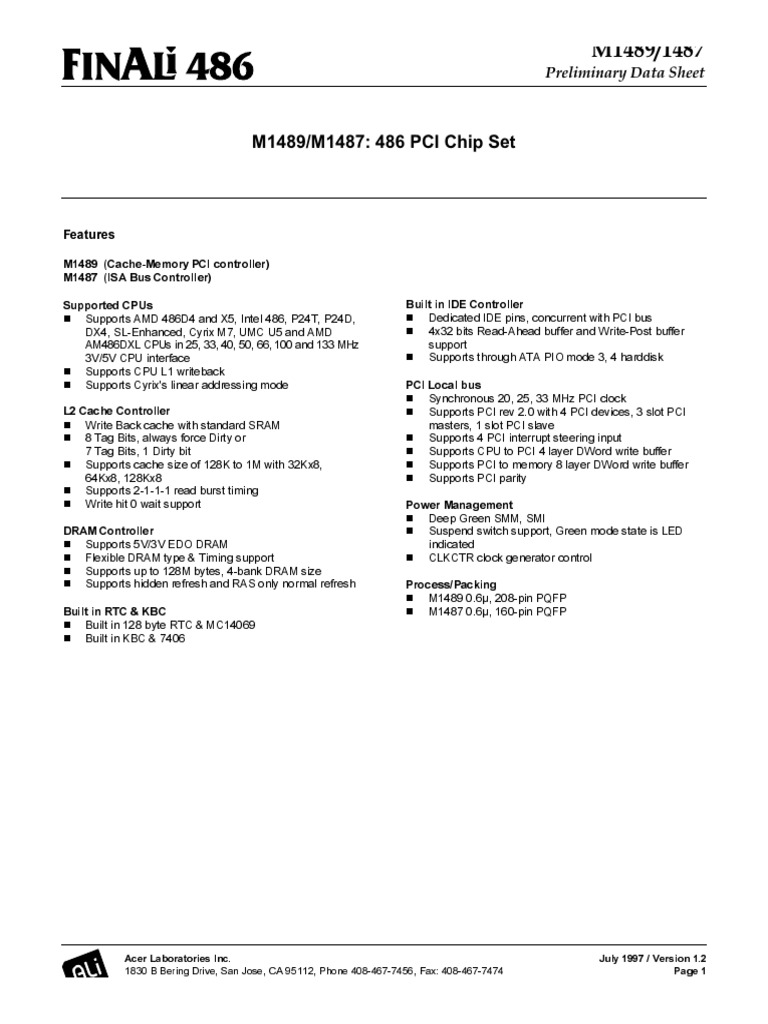 M14 M1487 486 Pci Chip Set 3uholplqdu Dwd6khhw Pdf Cpu Cache Input Output