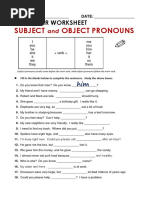 Subject Object Pronouns: Grammar Worksheet