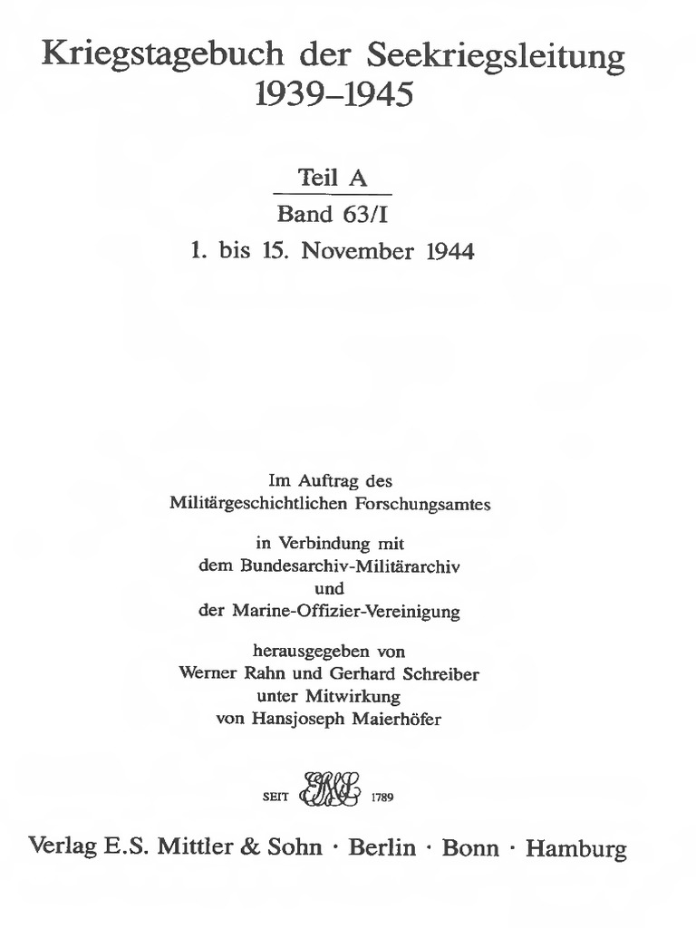 Kriegstagebuch Der Seekriegsleitung 1939 1945 Teil A Band 631 1 Bis 15 November 1944