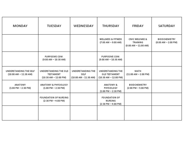 Weekly Class Schedule Overview | PDF