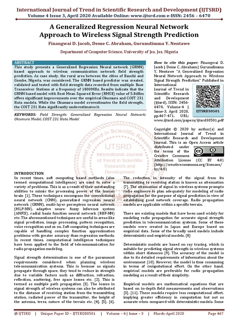 A Generalized Regression Neural Network Approach To Wireless Signal ...