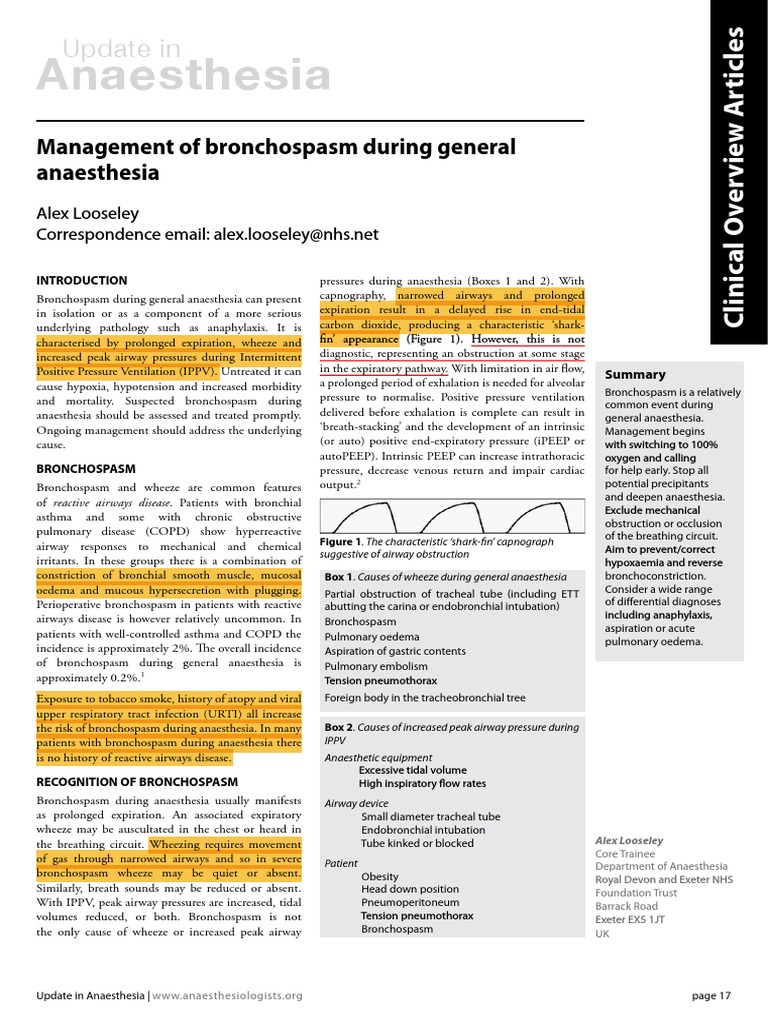Bronchospasm During Anaesthesia Update 2011 PDF Respiratory Tract